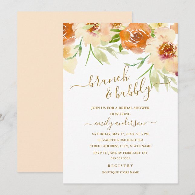 Invitación Brunéi Floral Acuático Y Ducha De Novias Bubbly (Anverso / Reverso)