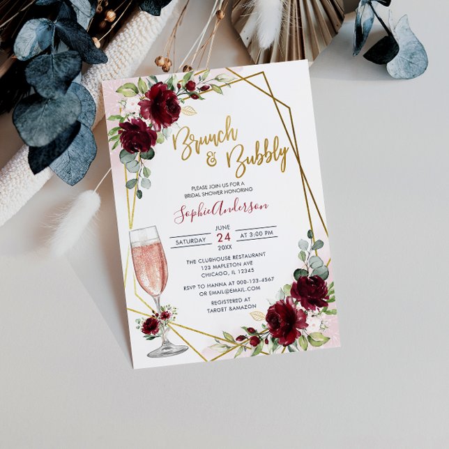 Invitación Brunéi Floral De Borgoña Y Ducha De Brigada Buble (Subido por el creador)