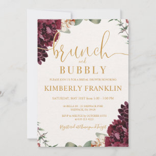Invitación Brunéi floral de Borgoña y ducha de novia burbujea