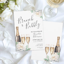 Invitación Brunéi Floral De Champagne Y Ducha De Novias Bubbl