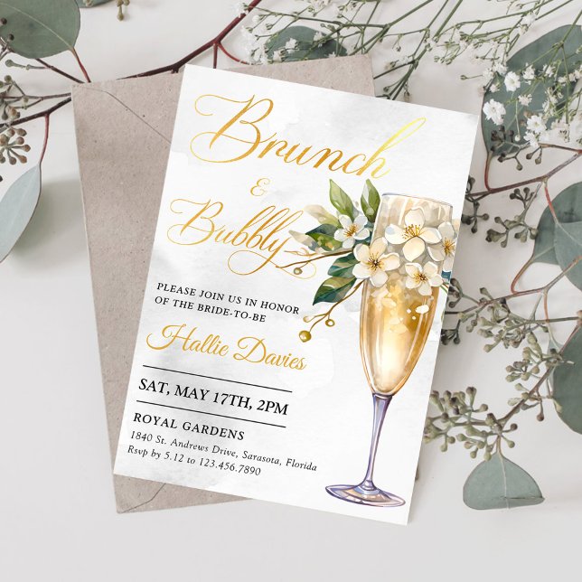 Invitación Brunéi Floral De Champagne Y Ducha De Novias Bubbl (Subido por el creador)
