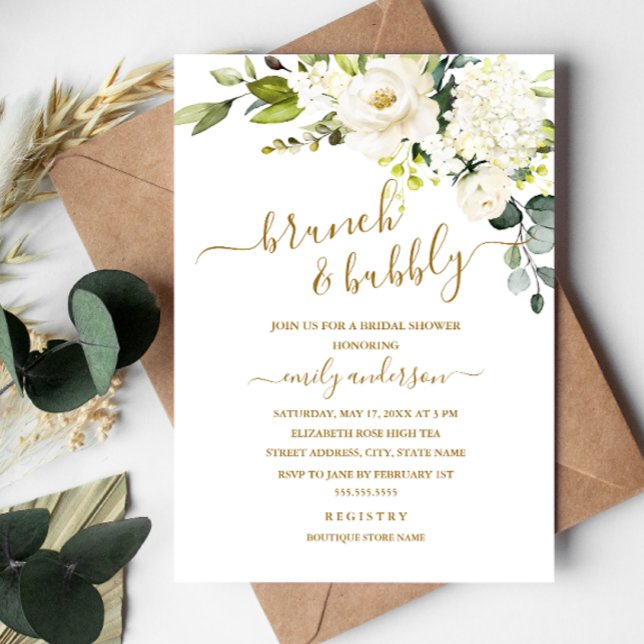 Invitación Brunéi Floral De Champagne Y Ducha De Novias Bubbl (Subido por el creador)