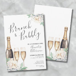Invitación Brunéi Floral De Champagne Y Ducha De Novias Bubbl