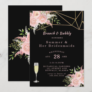 Invitación Brunéi floral de oro rosado negro Rubor y burbujea