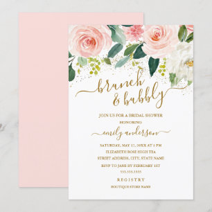Invitación Brunéi Floral De Rubor De Oro Y Ducha De Novias De