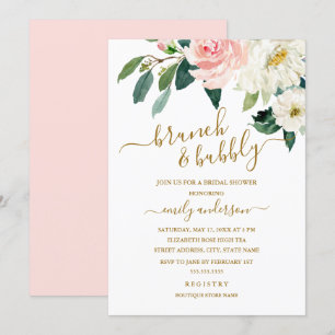 Invitación Brunéi Floral De Rubor Rosa Y Ducha De Novias Bubb