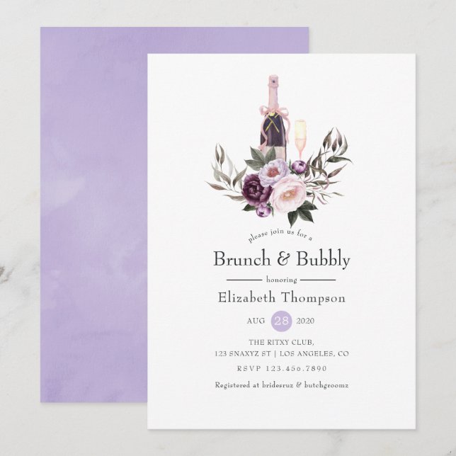 Invitación Brunéi floral de terciopelo profundo y ducha espum (Anverso / Reverso)