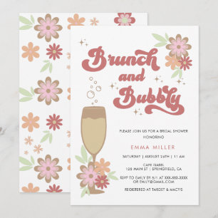Invitación Brunéi floral retro y ducha de novia burbujeante