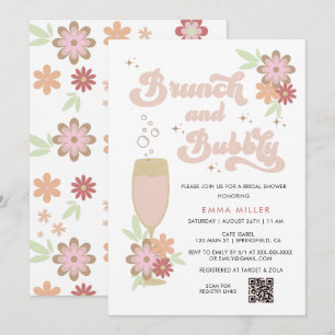 Invitación Brunéi floral retro y ducha de novia burbujeante