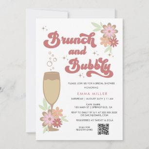 Invitación Brunéi floral retro y ducha de novia burbujeante
