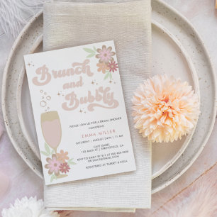 Invitación Brunéi floral retro y ducha de novia burbujeante