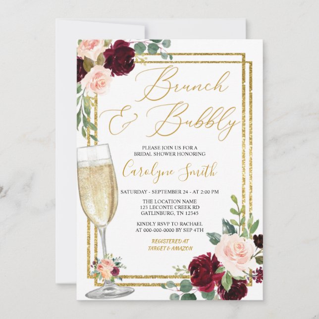 Invitación Brunéi Floral Rosa De Rubor Y Ducha De Novias De B (Anverso)