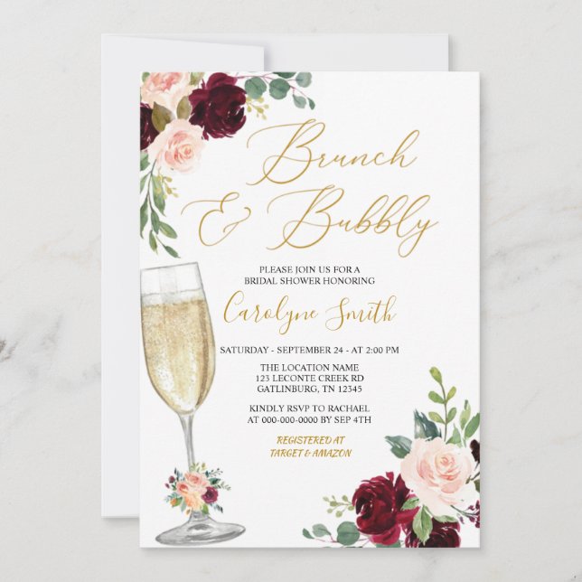 Invitación Brunéi Floral Rosa Y Ducha Brillante De Bóveda (Anverso)