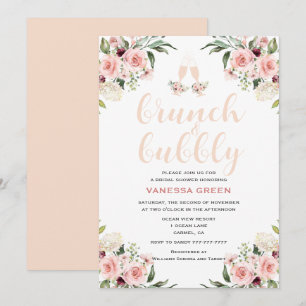Invitación Brunéi floral rosado y ducha de novia burbujeante