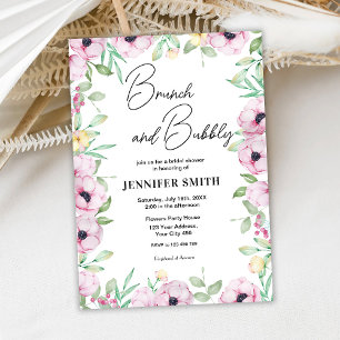 Invitación Brunéi floral rosado y ducha de novia burbujeante