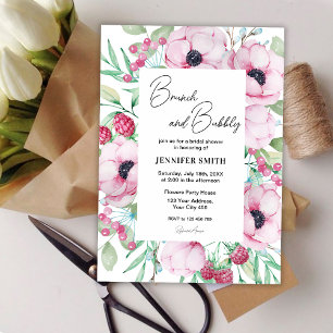Invitación Brunéi floral rosado y ducha de novia burbujeante