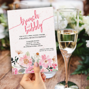 Invitación Brunéi floral rosado y ducha de novia burbujeante