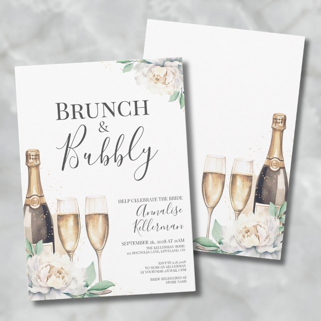 Invitación Brunéi Floral Y Ducha De Novias De Buceo (Brunch And Bubbly Floral Bridal Shower Invitation)