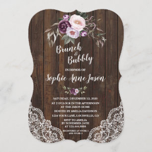 Invitación Brunéi morado de madera floral y ducha de novia bu