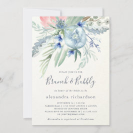Invitación Brunéi nupcial azul y rosado y burbuja