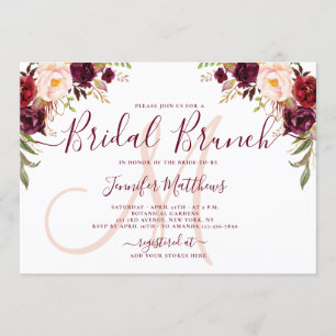 Invitación Brunéi nupcial elegante con flores de Borgoña