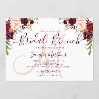 Invitación Brunéi nupcial elegante con flores de Borgoña