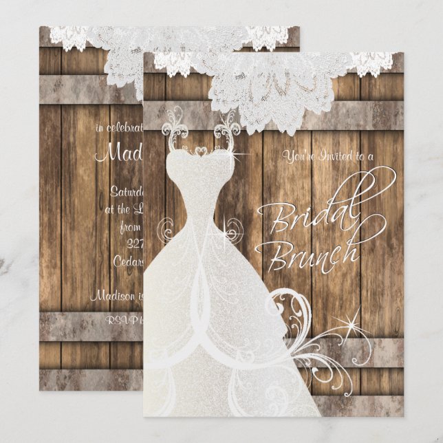 Invitación Brunéi nupcial en madera y encaje rusos (Anverso / Reverso)