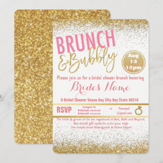 Invitación Brunéi rosa y dorado y ducha de novia burbujeante