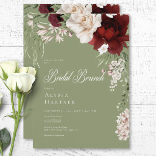 Invitación Brunéi Rústico Blanco y Borgoña Floral Verde Brida