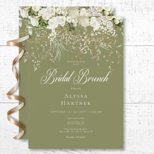 Invitación Brunéi Rústico Floral Blanco Salto Verde Bridal