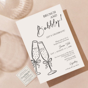 Invitación Brunéi y Bubbly Champagne Black Bow Bridal Shower