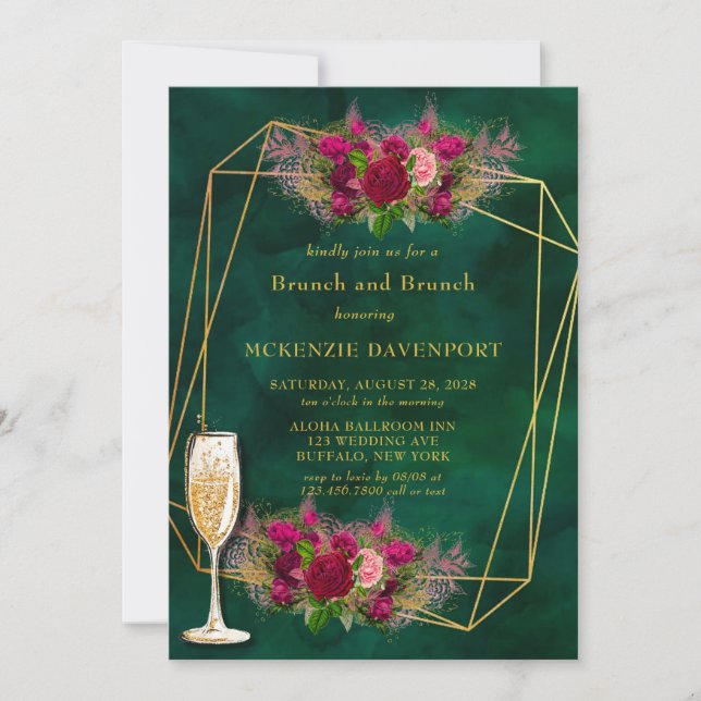 Invitación Brunéi y burbuja de Rosas de peones rosados verde  (Anverso)