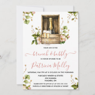 Invitación Brunéi y burbuja, Rosas rosados y verdes, ducha de