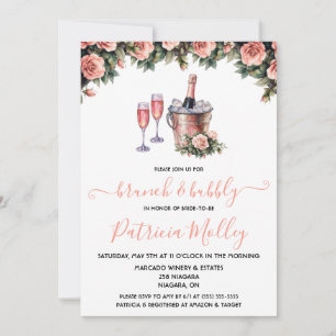 Invitación Brunéi y burbuja, Rosas rosados y verdes, ducha de