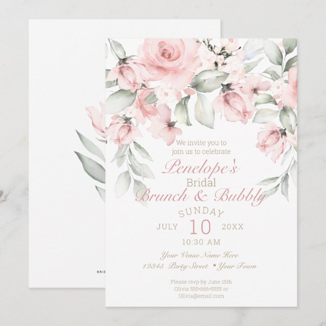Invitación Brunéi y burbuja Rubor Roses rosados ducha de novi (Anverso / Reverso)