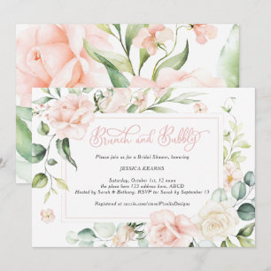 Invitación Brunéi y ducha de novia burbujeante rosa floral