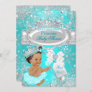 Invitación Brunette Aqua Wonderland Princess Baby Shower