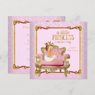 Invitación Brunette Baby Princess Baby Shower Pink Gold Chair