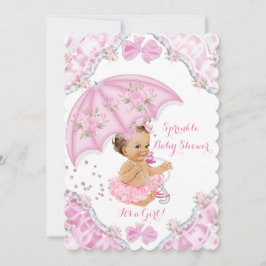 Invitación Brunette Baby Shower Flores Chicas de paraguas ros
