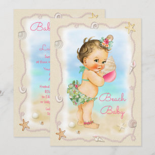Invitación Brunette Beach Baby Conch Shell Baby Shower