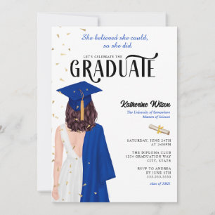 Invitación Brunette Blue Female Creyó Que Se Graduó
