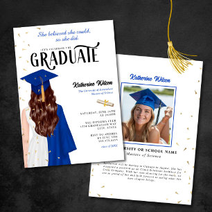 Invitación Brunette Blue Female Creyó Que Se Graduó