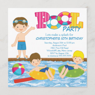 Invitación Brunette Boy Fiesta de Aniversario de Piscina