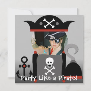 Invitación Brunette Boy Fiesta Like a Pirate Birthday invita