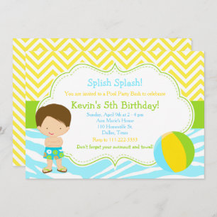 Invitación Brunette Boy Pool Fiesta Bash Fiesta