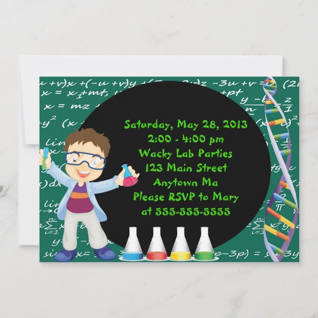 Invitación Brunette Boy Scientist cumpleaños fiesta de cumple (Anverso)