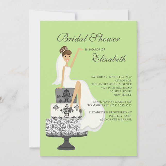 Invitación Brunette Bride Bridal Shower Green Grey (Anverso)