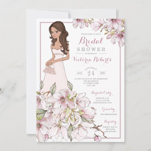 Invitación Brunette Bride Floral Bridal Shower (Anverso)