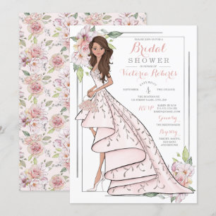 Invitación Brunette Bride Floral Bridal Shower
