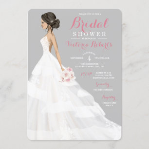 Invitación Brunette Bride Lace Gown Bridal Shower